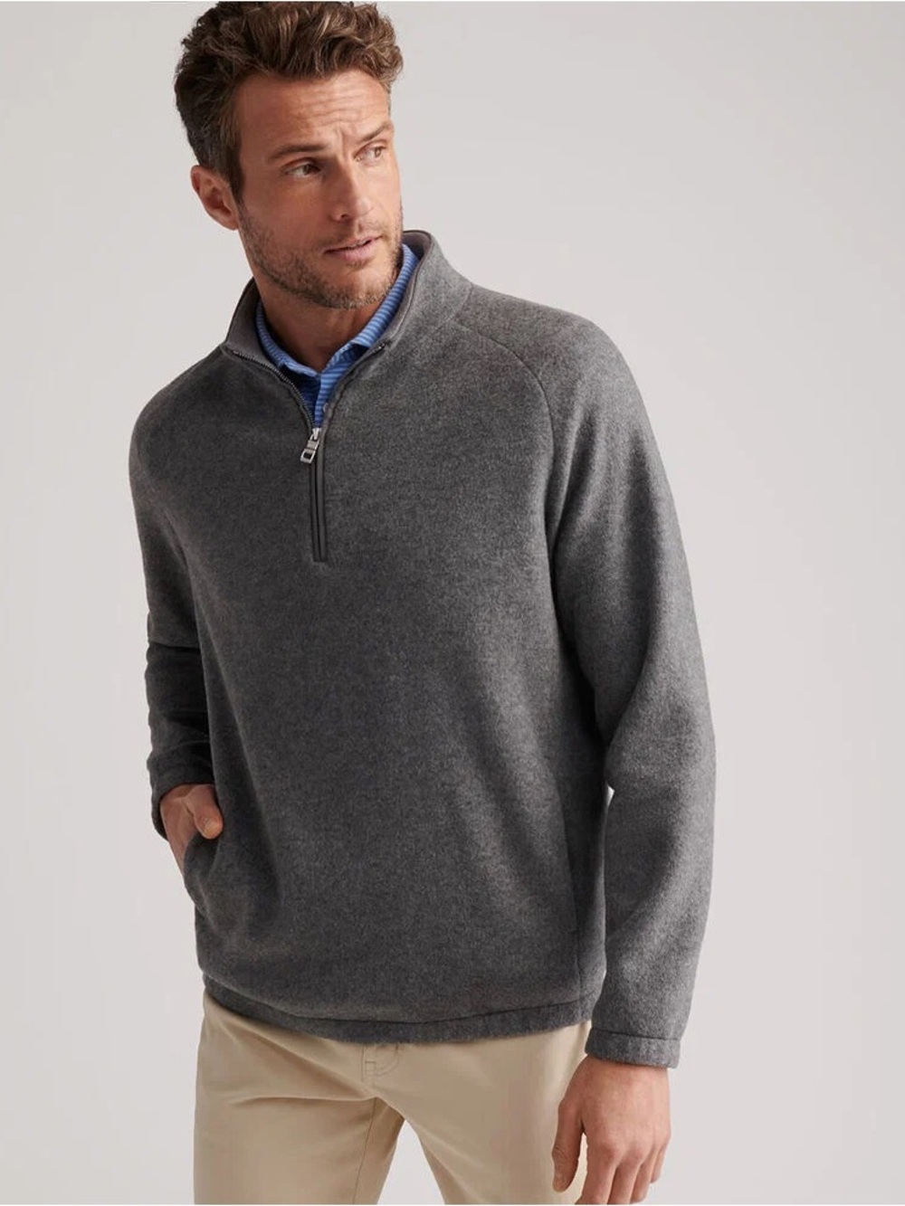 NWT Peter Millar Classic Fit Crown Flex Merino Quarter Zip: Oslo Grey (XL)